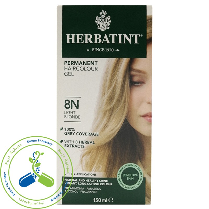 Herbatint Permanent Haircolor Gel, 8N Light Blonde 150ML - Dream Pharmacy